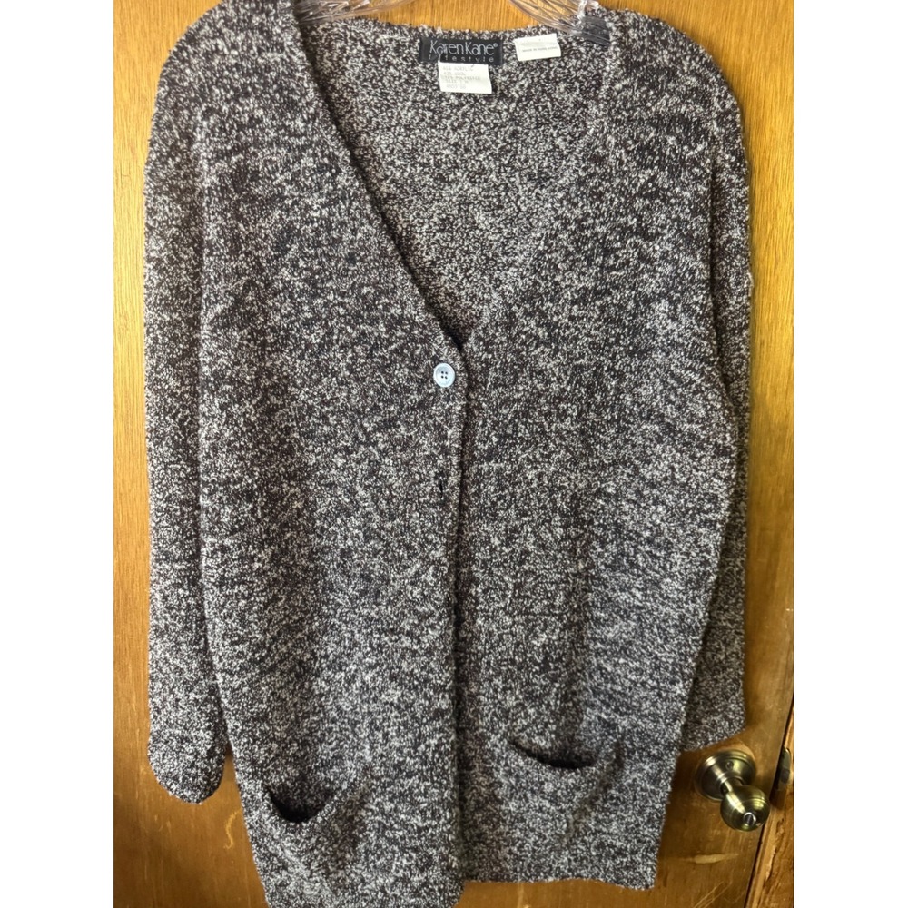 Karen Kane Lifestyle Womens Brown Marled Wool Blend V-Neck Cardigan Sweater M